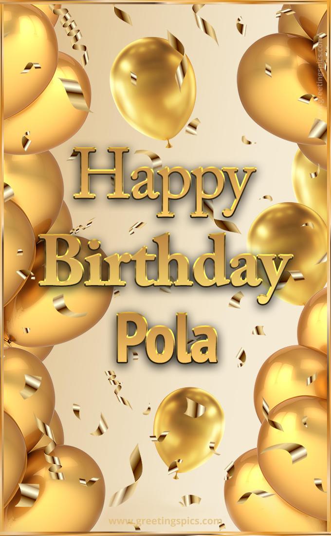 Happy Birthday Pola Card with golden confetti and balloons (tall rectangle shape picture)