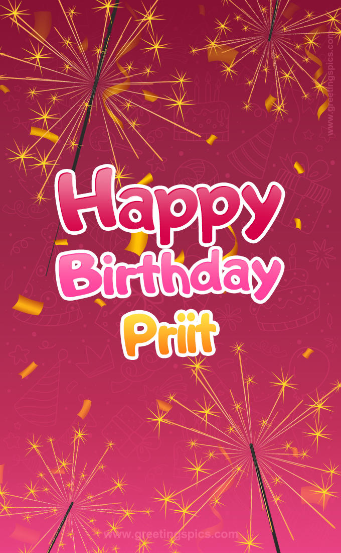 Happy Birthday Priit Image with sparklers (tall rectangle shape picture)