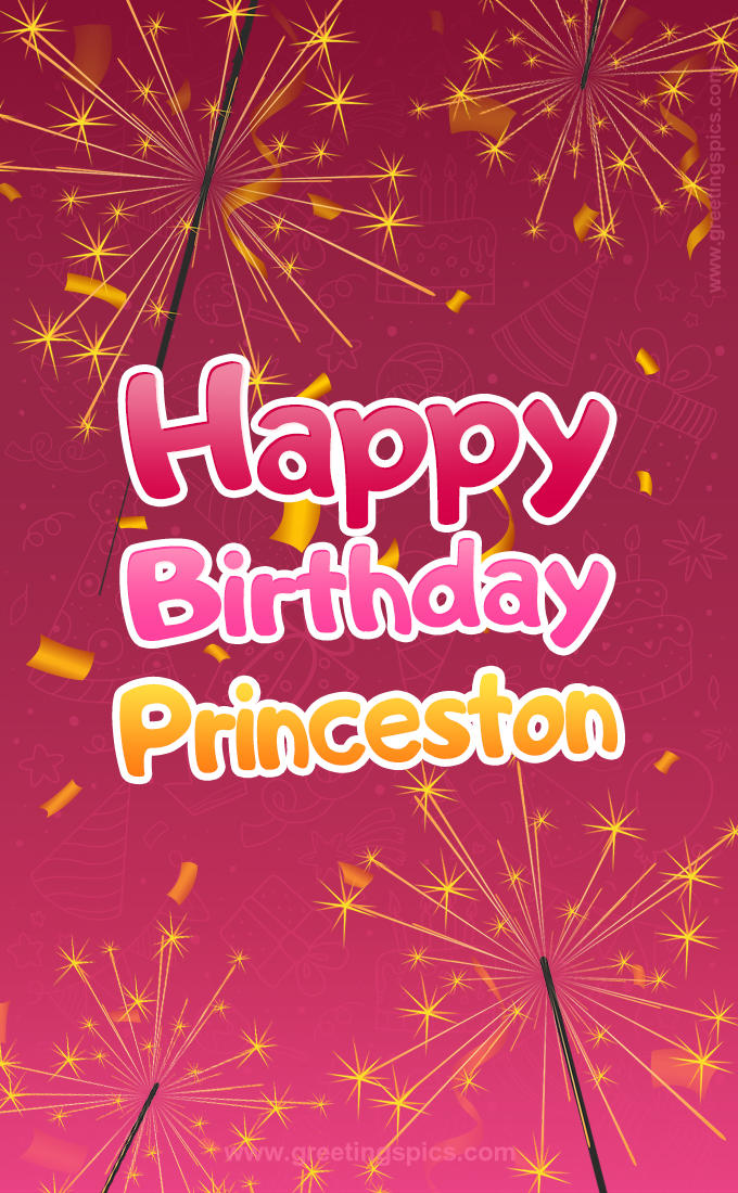 Happy Birthday Princeston Image with sparklers (tall rectangle shape picture)