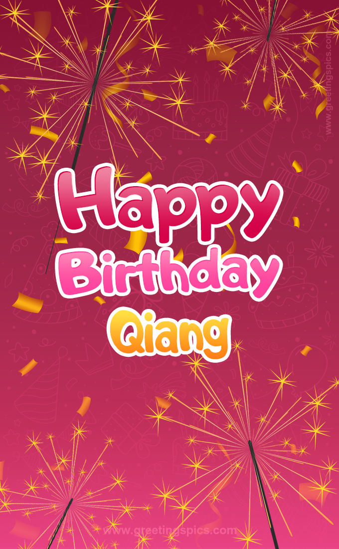 Happy Birthday Qiang Image with sparklers (tall rectangle shape picture)