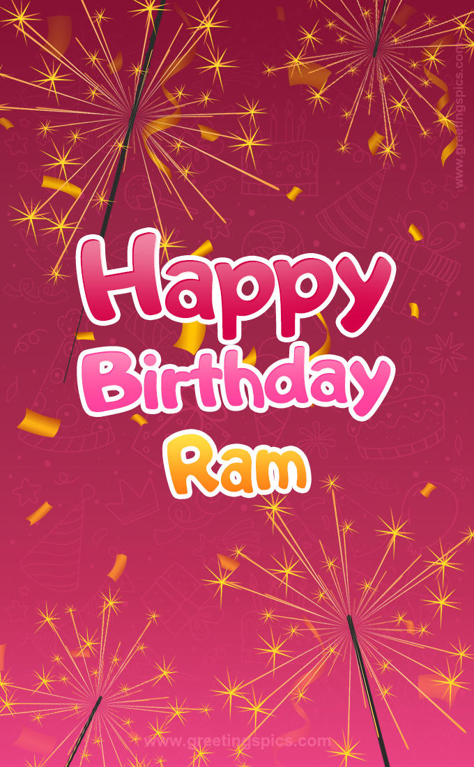 Happy Birthday Ram Image with sparklers (tall rectangle shape picture)
