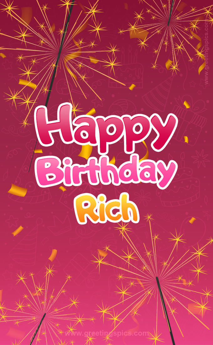 Happy Birthday Rich Image with sparklers (tall rectangle shape picture)