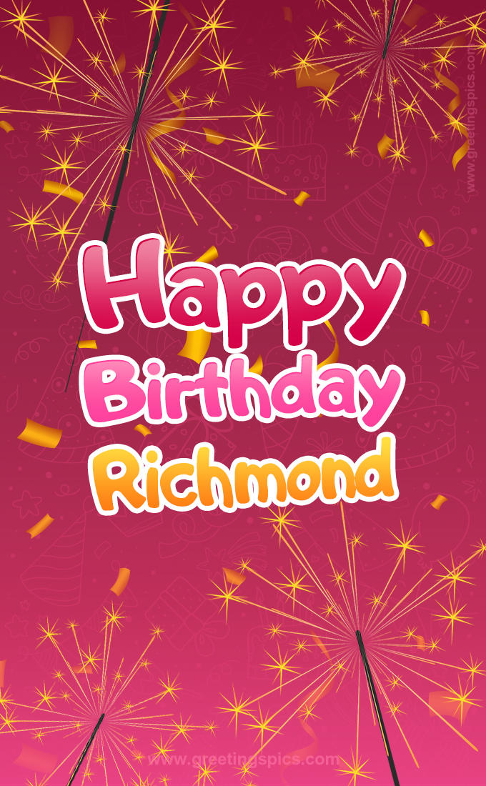 Happy Birthday Richmond Image with sparklers (tall rectangle shape picture)