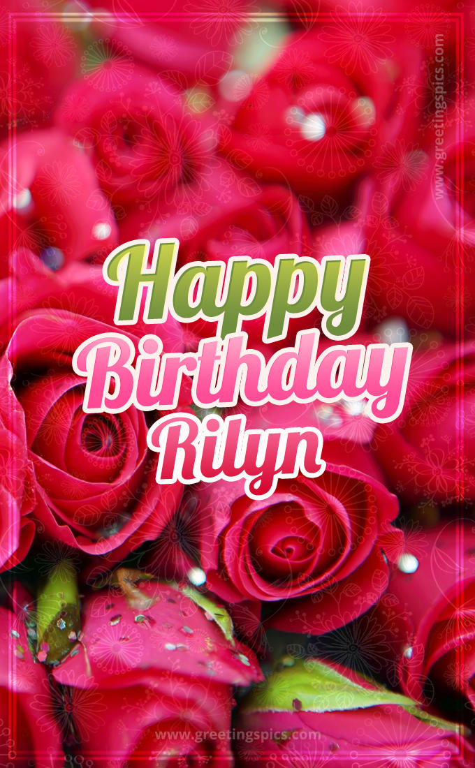 Happy Birthday Rilyn beautiful Image with red roses (tall rectangle shape picture)