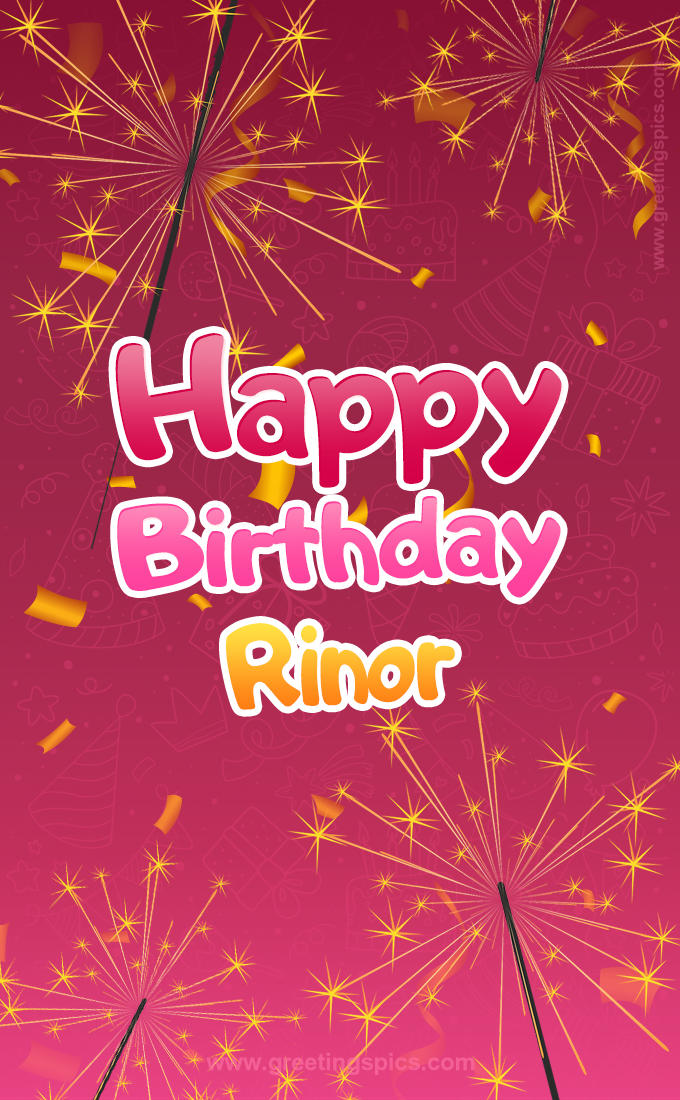 Happy Birthday Rinor Image with sparklers (tall rectangle shape picture)