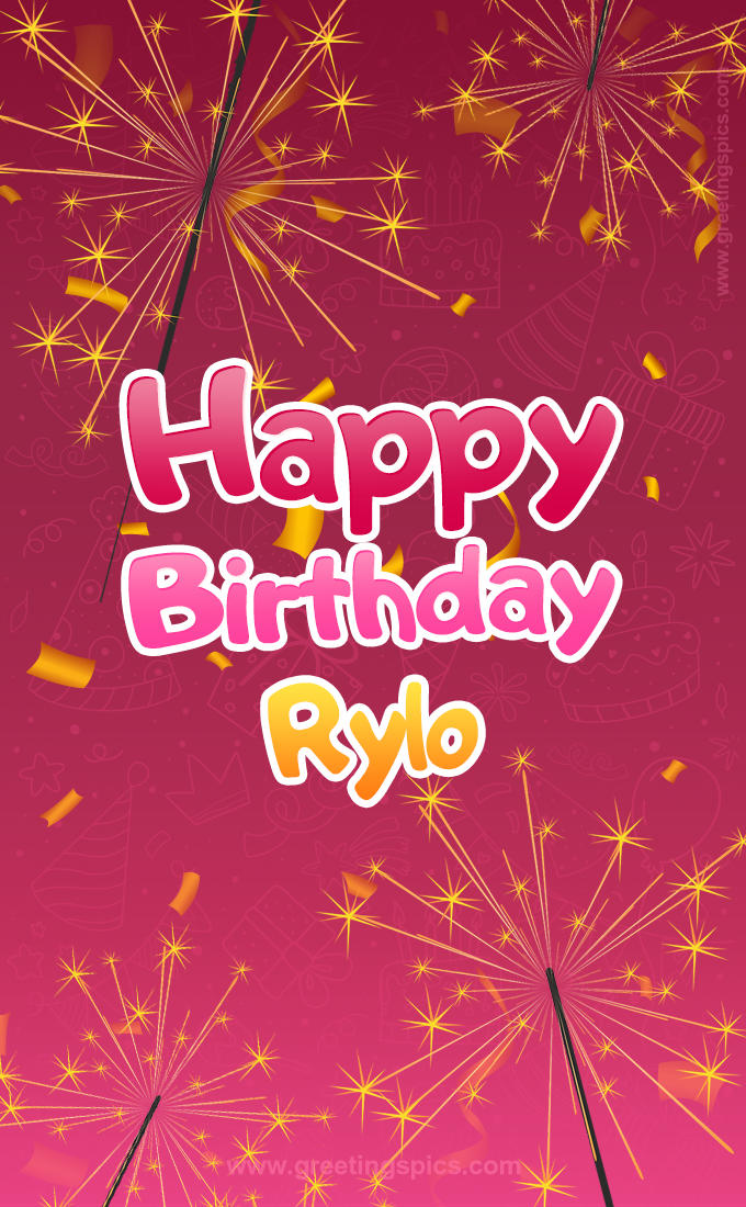 Happy Birthday Rylo Image with sparklers (tall rectangle shape picture)