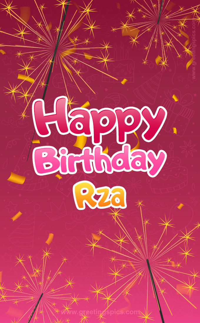 Happy Birthday Rza Image with sparklers (tall rectangle shape picture)