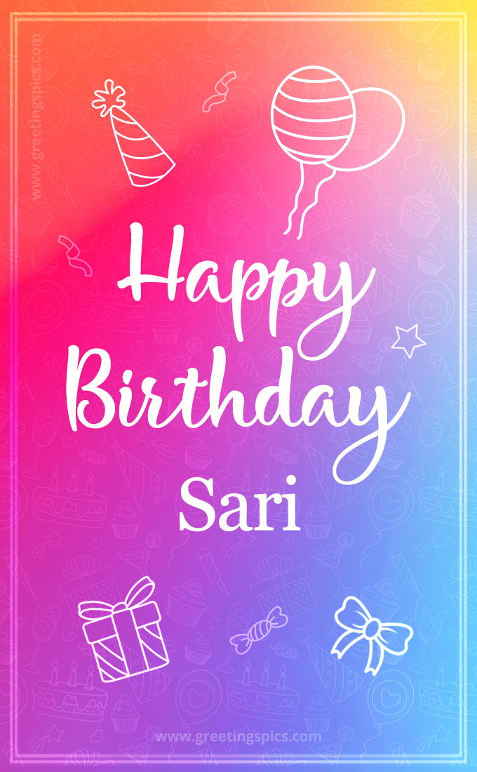 Colorful Happy Birthday Card For Sari (tall rectangle shape picture)