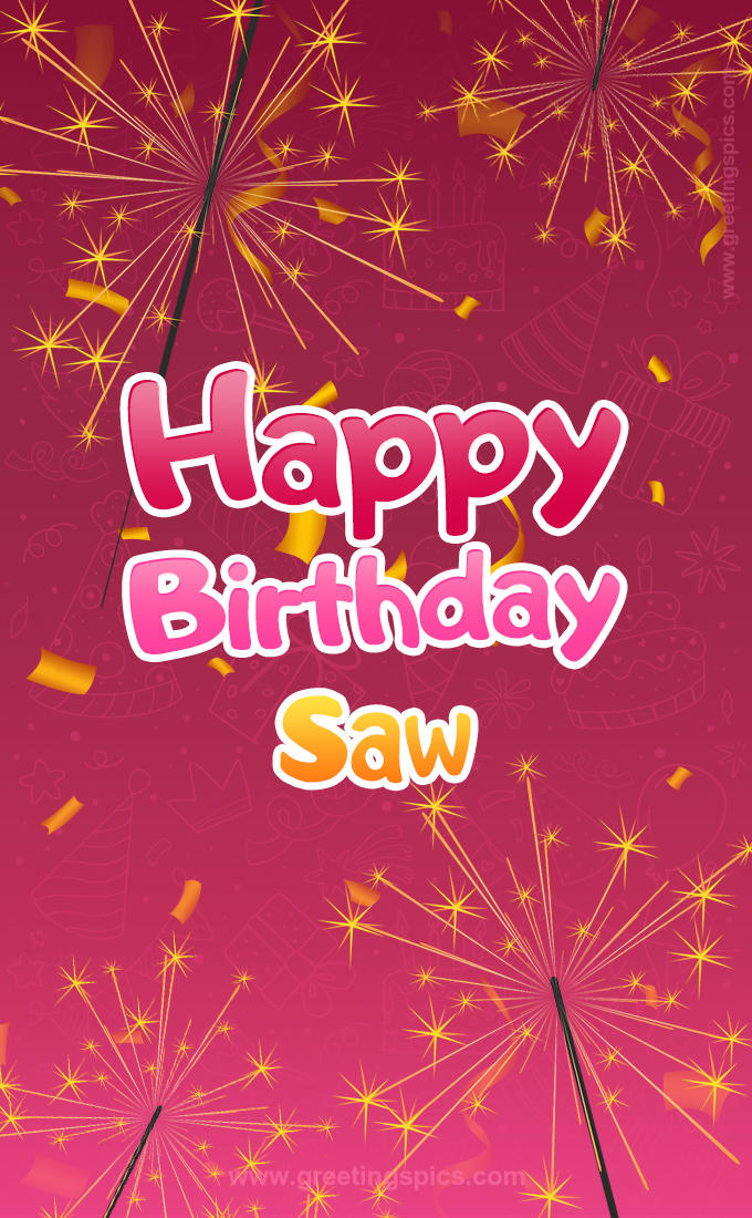 Happy Birthday Saw Image with sparklers (tall rectangle shape picture)