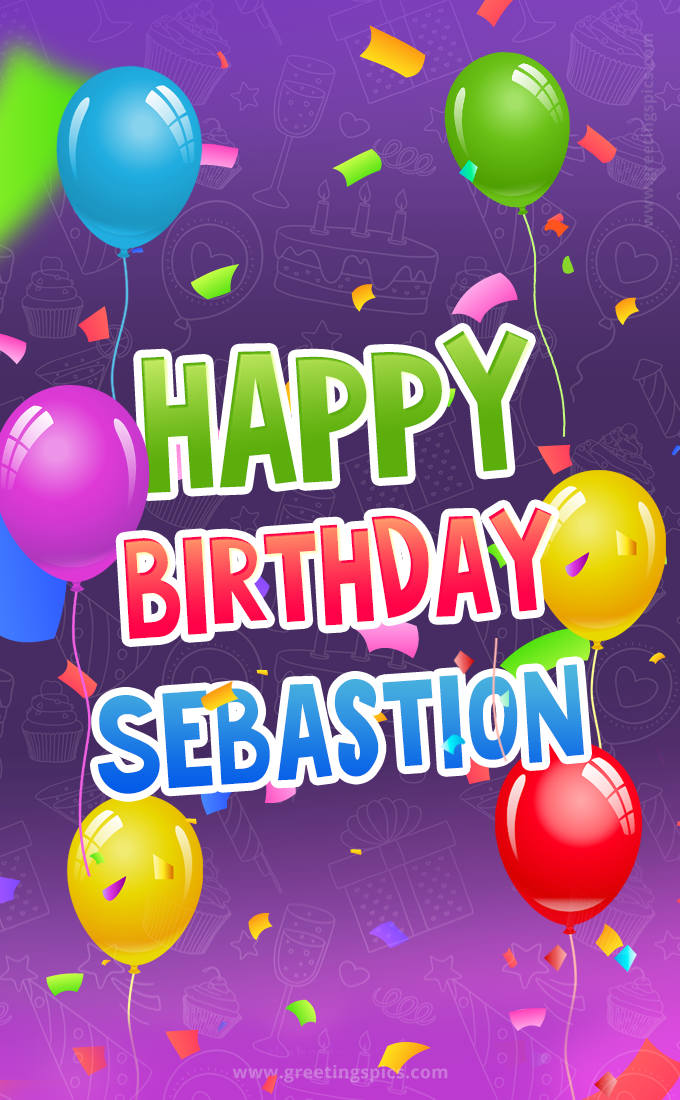 Happy Birthday Sebastion Festive Greeting Card (tall rectangle shape picture)