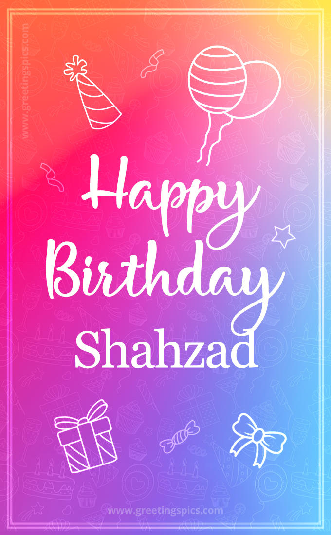 Colorful Happy Birthday Card For Shahzad (tall rectangle shape picture)