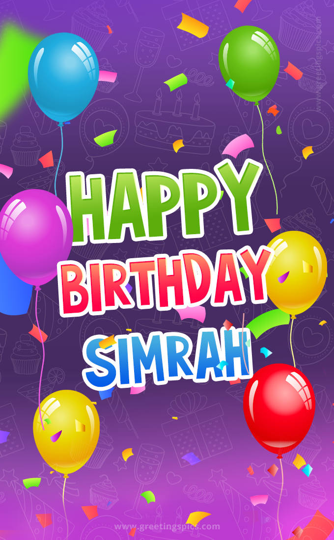 Happy Birthday Simrah Festive Greeting Card (tall rectangle shape picture)