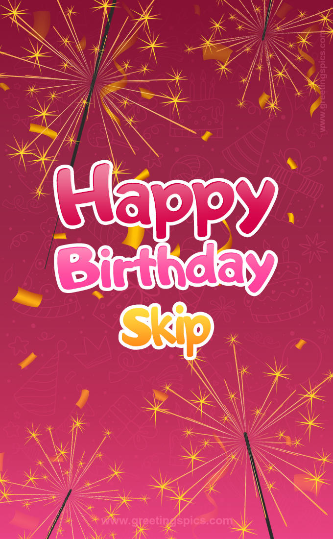 Happy Birthday Skip Image with sparklers (tall rectangle shape picture)