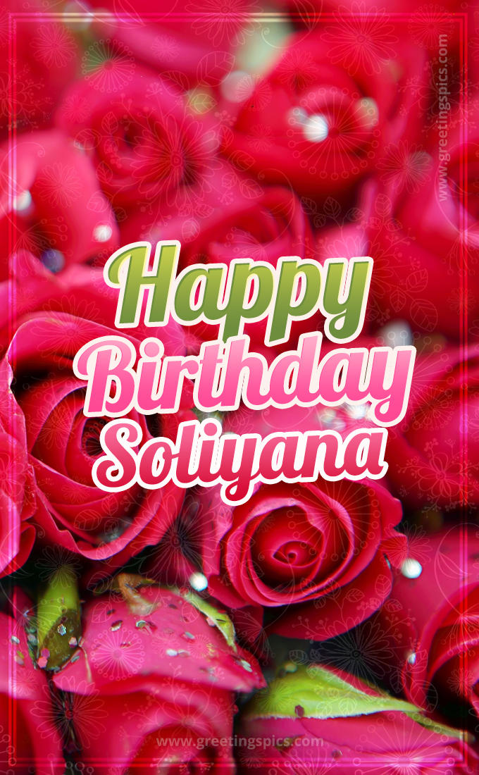 Happy Birthday Soliyana beautiful Image with red roses (tall rectangle shape picture)