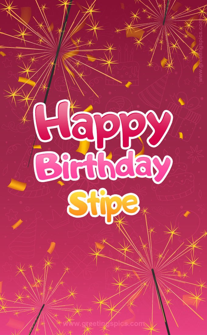 Happy Birthday Stipe Image with sparklers (tall rectangle shape picture)