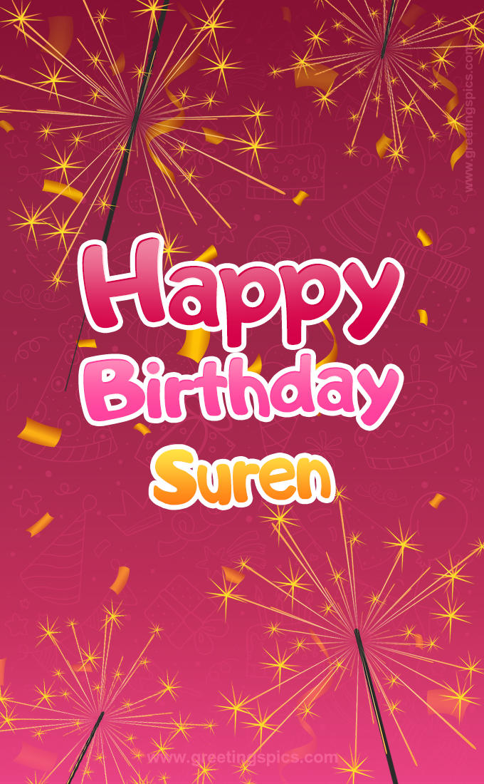 Happy Birthday Suren Image with sparklers (tall rectangle shape picture)