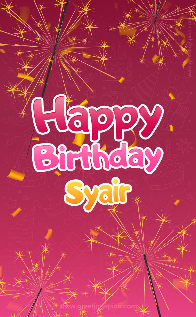 Happy Birthday Syair Image with sparklers (tall rectangle shape picture)