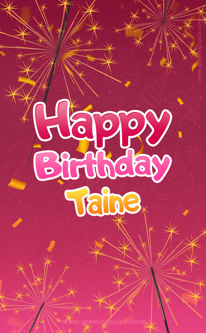 Happy Birthday Taine Image with sparklers (tall rectangle shape picture)