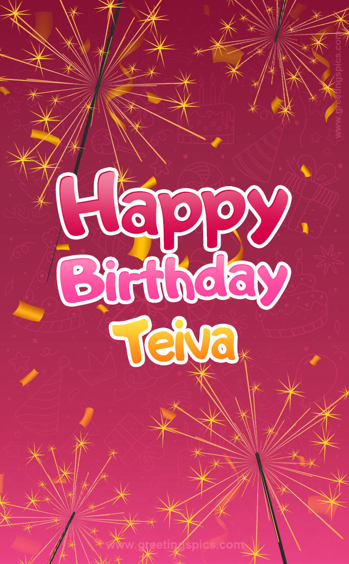 Happy Birthday Teiva Image with sparklers (tall rectangle shape picture)