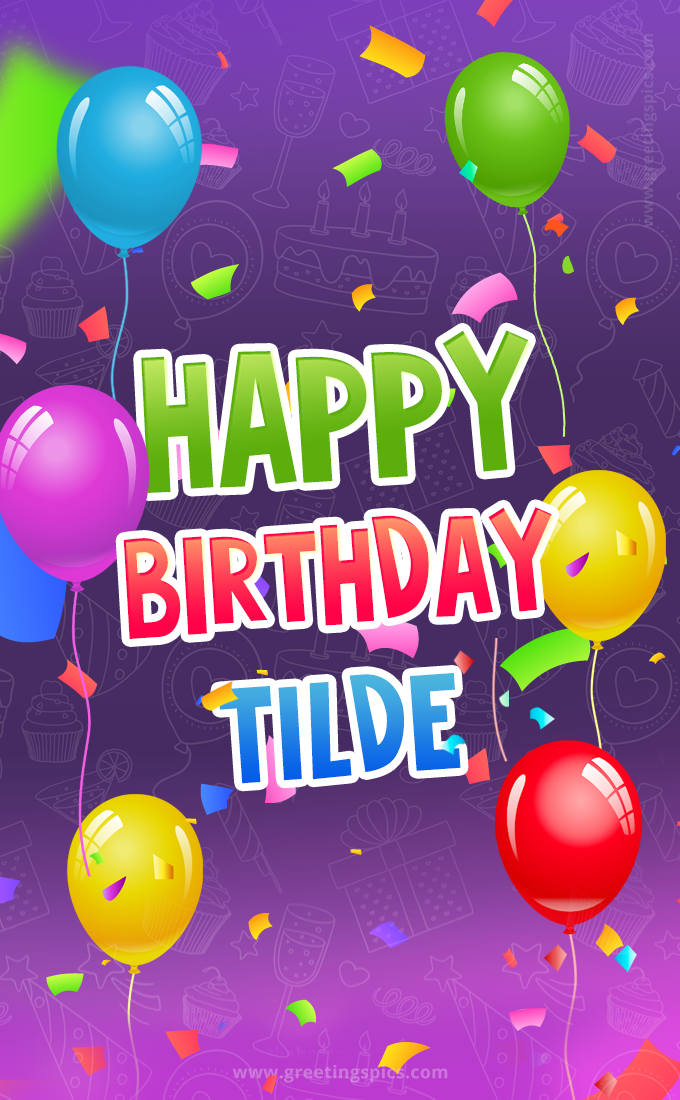 Happy Birthday Tilde Festive Greeting Card (tall rectangle shape picture)