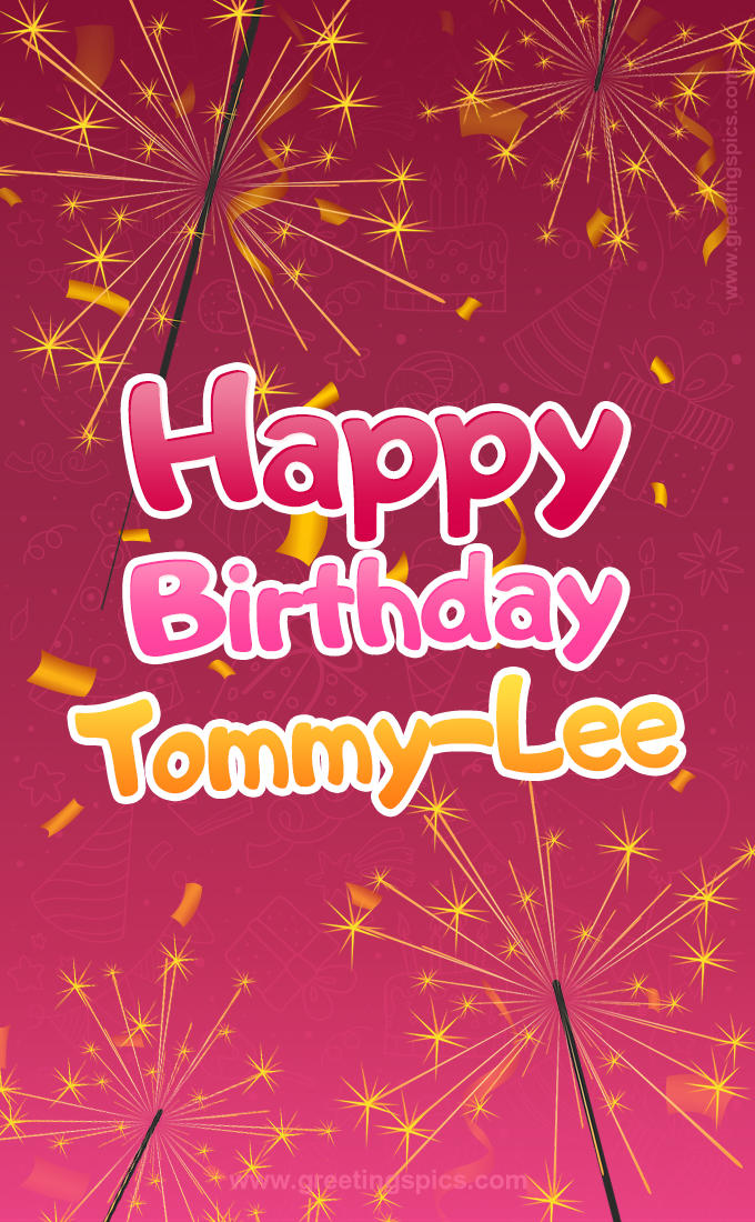 Happy Birthday Tommy-Lee Image with sparklers (tall rectangle shape picture)