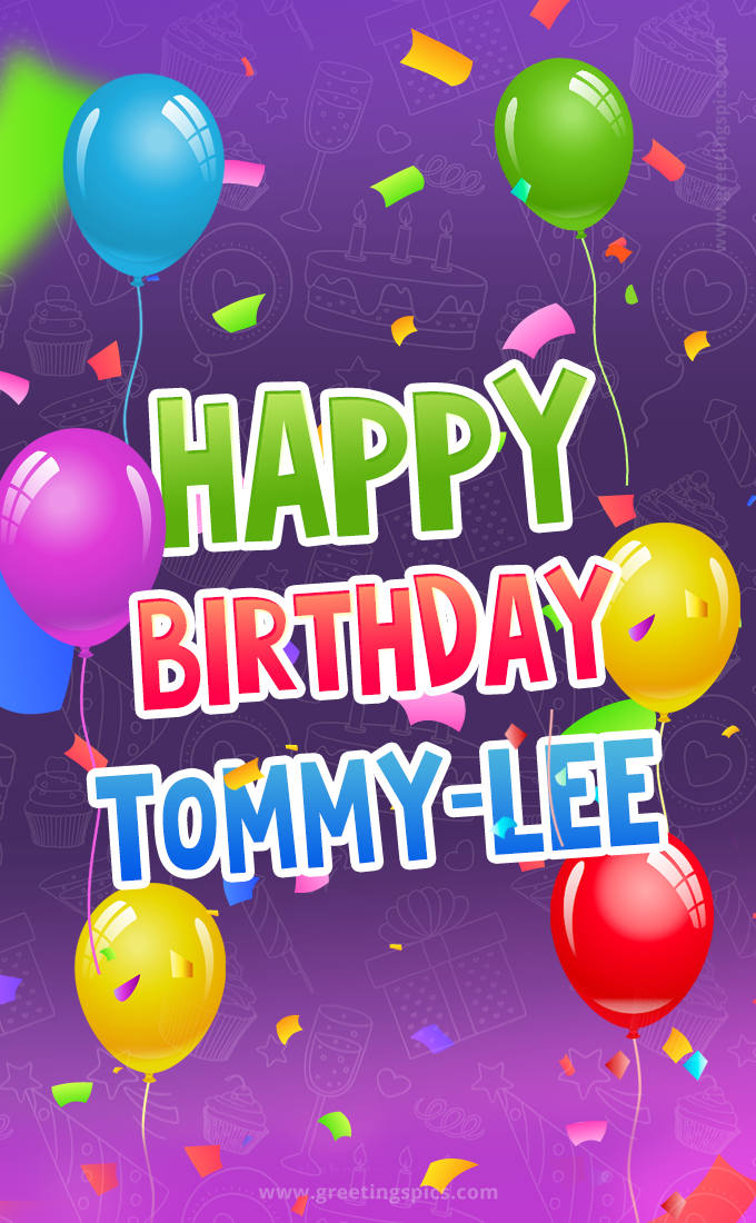 Happy Birthday Tommy-Lee Festive Greeting Card (tall rectangle shape picture)