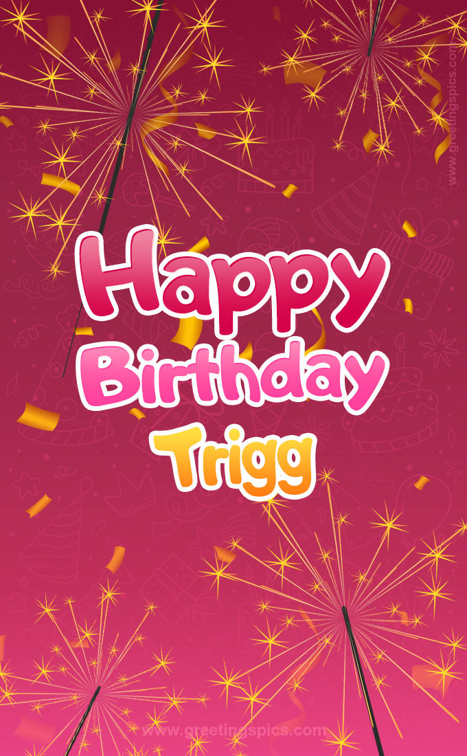 Happy Birthday Trigg Image with sparklers (tall rectangle shape picture)