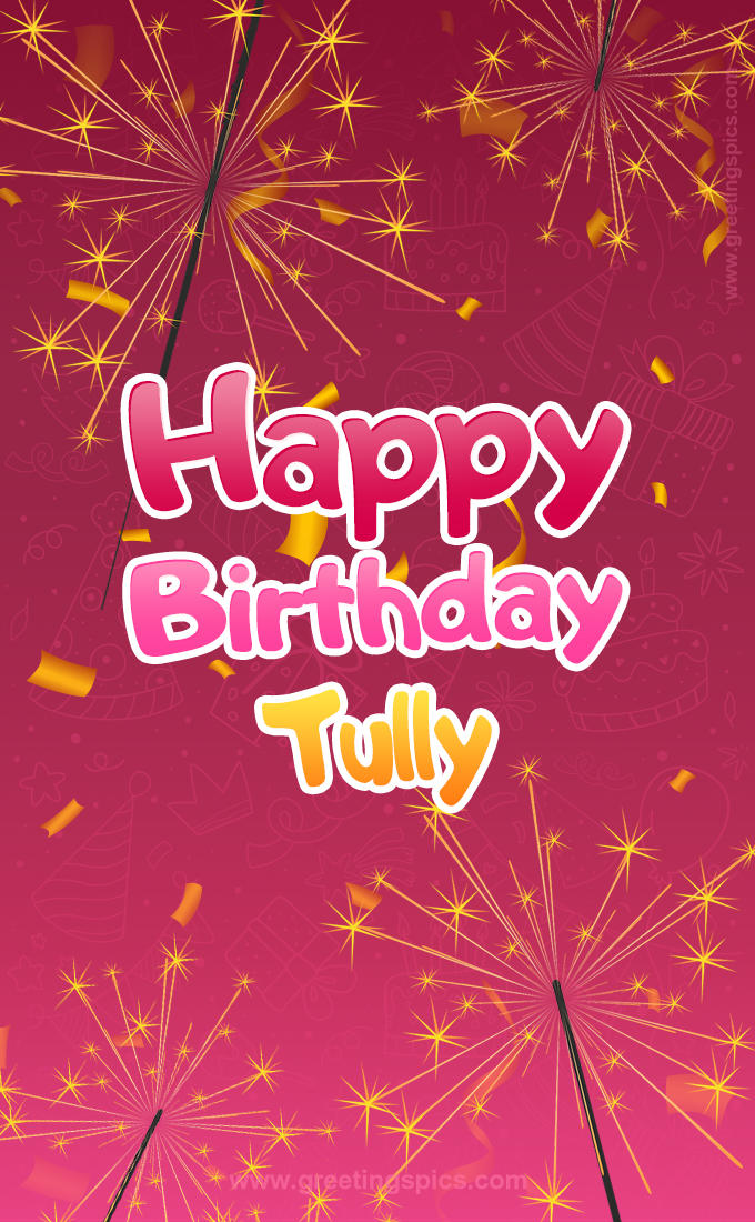 Happy Birthday Tully Image with sparklers (tall rectangle shape picture)