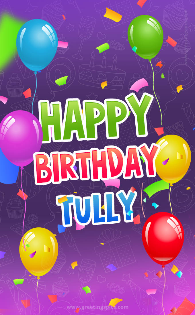 Happy Birthday Tully Festive Greeting Card (tall rectangle shape picture)