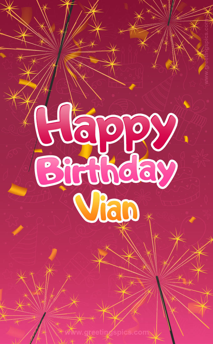 Happy Birthday Vian Image with sparklers (tall rectangle shape picture)