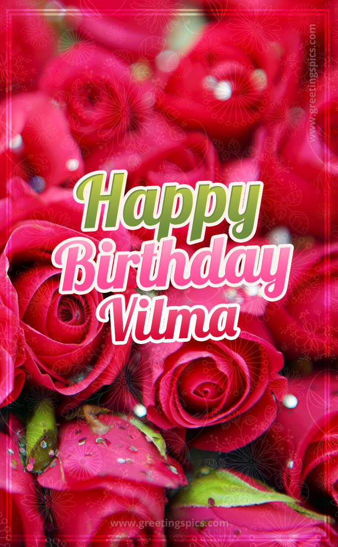 Happy Birthday Vilma beautiful Image with red roses (tall rectangle shape picture)