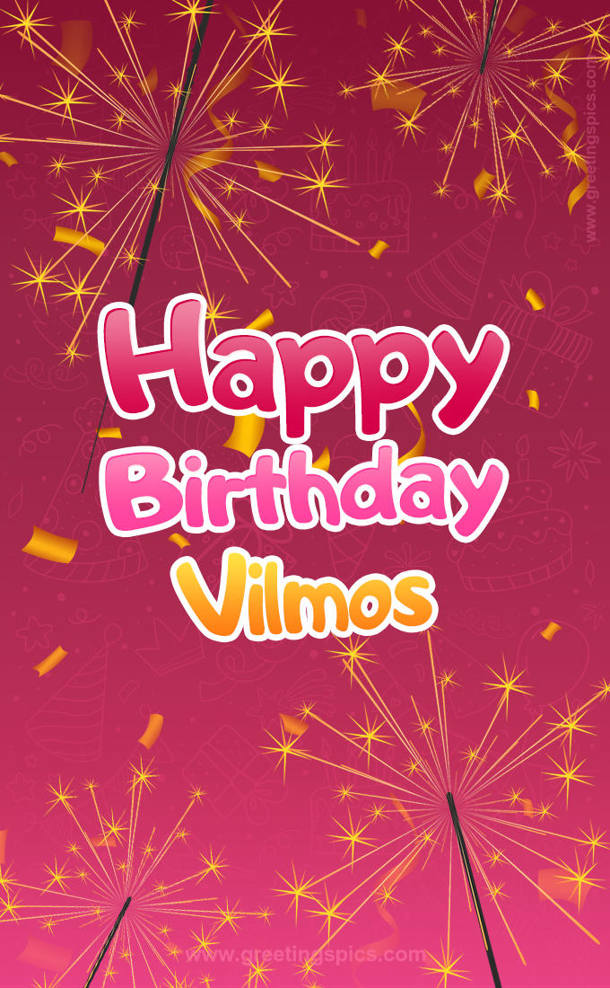 Happy Birthday Vilmos Image with sparklers (tall rectangle shape picture)