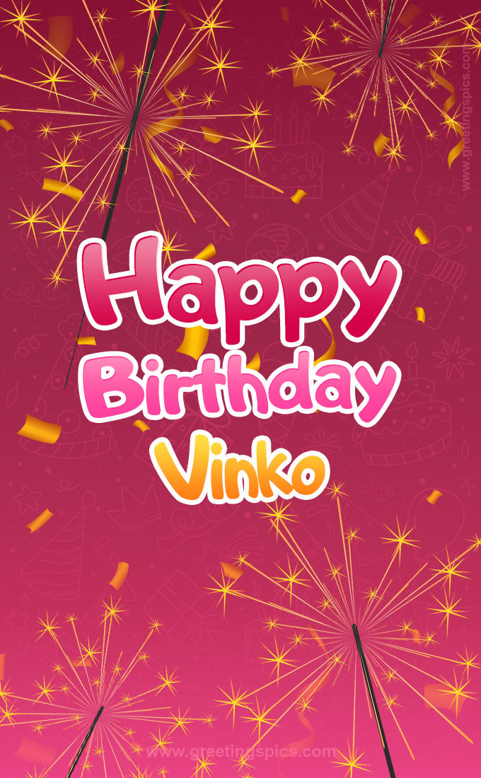 Happy Birthday Vinko Image with sparklers (tall rectangle shape picture)