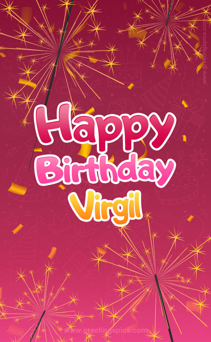 Happy Birthday Virgil Image with sparklers (tall rectangle shape picture)