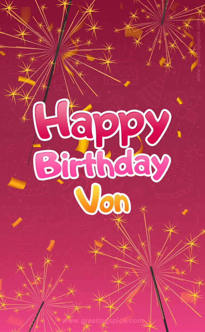 Happy Birthday Von Image with sparklers (tall rectangle shape picture)