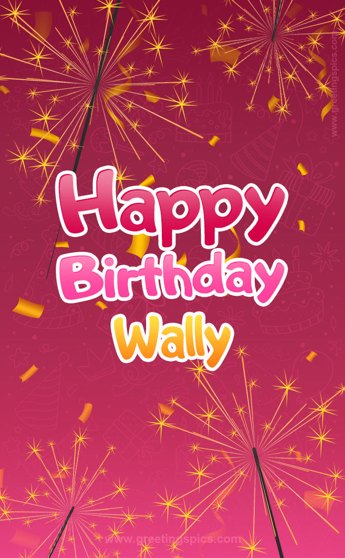 Happy Birthday Wally Image with sparklers (tall rectangle shape picture)