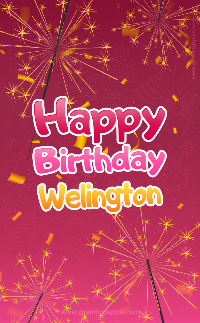 Happy Birthday Welington Image with sparklers (tall rectangle shape picture)