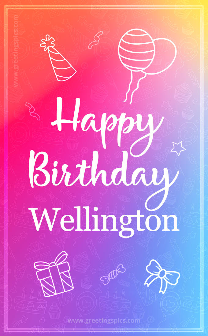 Colorful Happy Birthday Card For Wellington (tall rectangle shape picture)