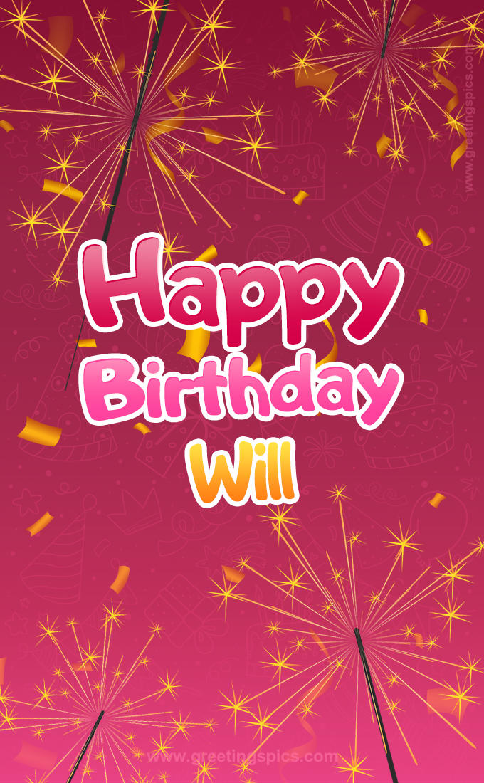 Happy Birthday Will Image with sparklers (tall rectangle shape picture)