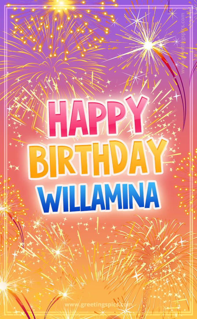 Happy Birthday Willamina Picture with fireworks (tall rectangle shape picture)