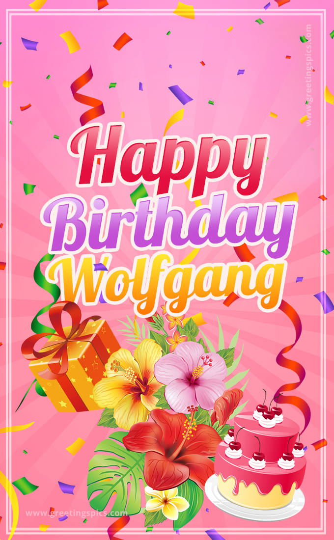 Beautiful Birthday Card for Wolfgang with pink background (tall rectangle shape picture)