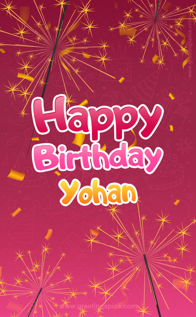 Happy Birthday Yohan Image with sparklers (tall rectangle shape picture)