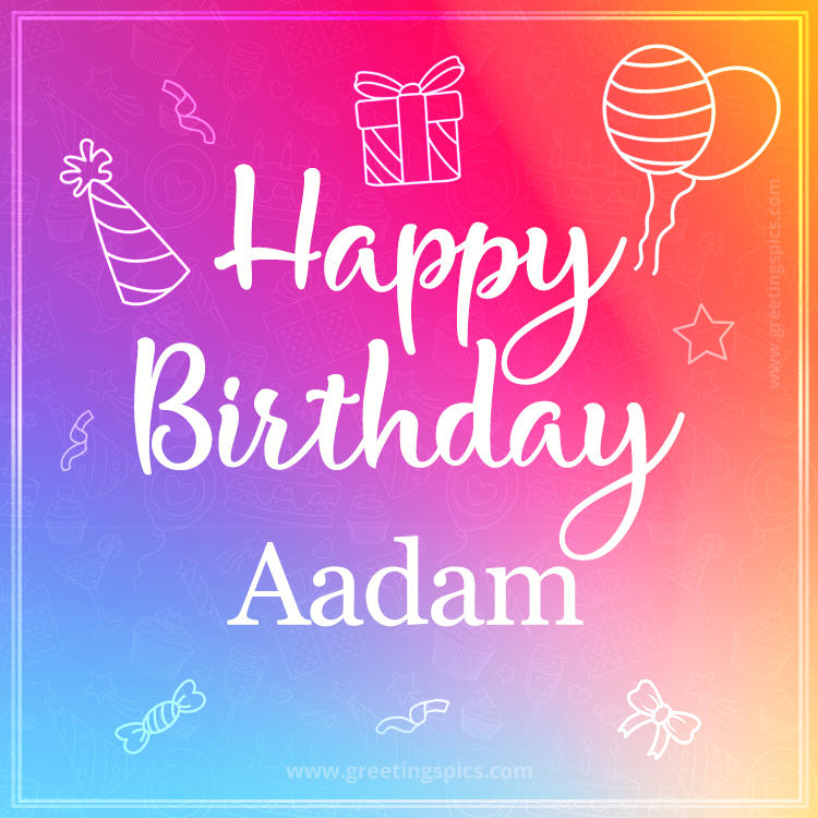 Colorful Happy Birthday Card For Aadam (square shape image)