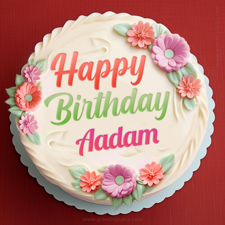 Happy Birthday Aadam Cake Image With Name (square shape image)