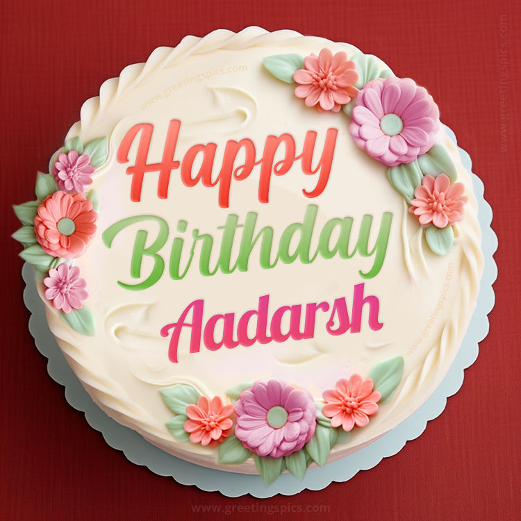 Happy Birthday Aadarsh Cake Image With Name (square shape image)