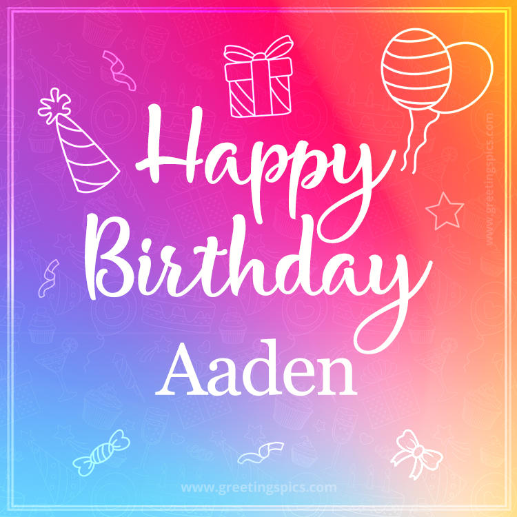 Colorful Happy Birthday Card For Aaden (square shape image)