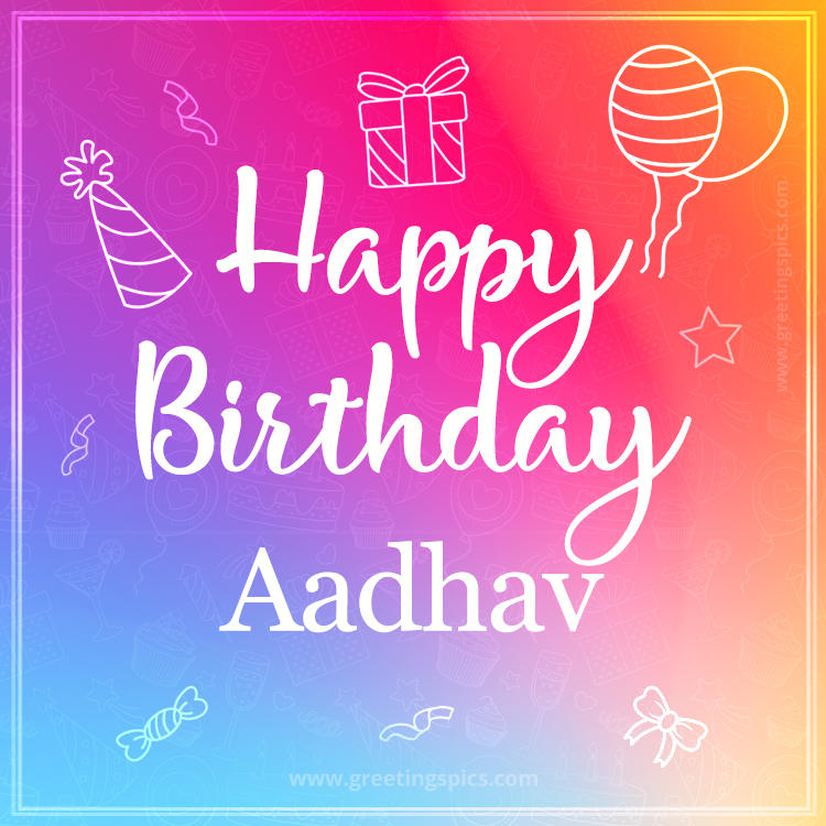 Colorful Happy Birthday Card For Aadhav (square shape image)