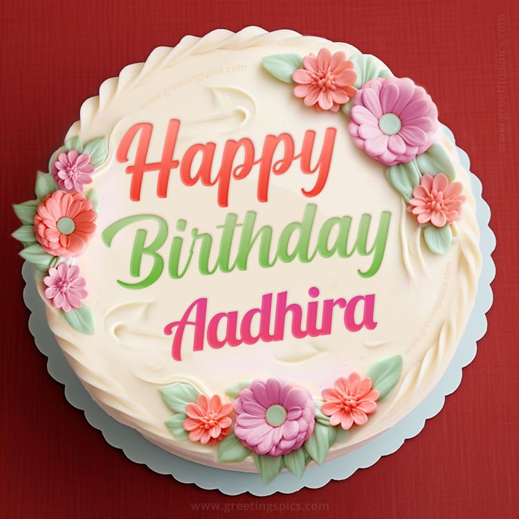 Happy Birthday Aadhira Cake Image With Name (square shape image)