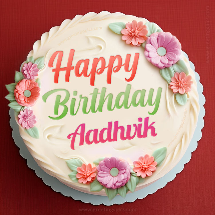 Happy Birthday Aadhvik Cake Image With Name (square shape image)