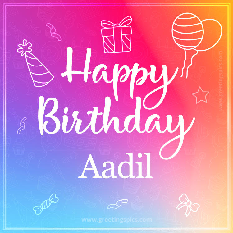 Colorful Happy Birthday Card For Aadil (square shape image)